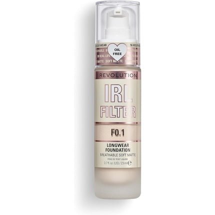 Makeup Revolution IRL Filter Longwear Foundation Medium to Full Coverage Matte Finish 16 Hour Wear F0.1 Fair To Light Skin Tones 23ml - Maison des fragrances