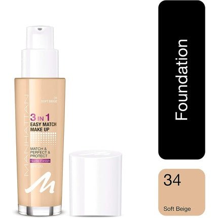 Manhattan 3 - in - 1 Easy Match Make Up Foundation Soft Beige - Maison des fragrances