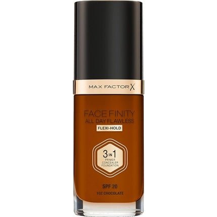 Max Factor Facefinity 3 - in - 1 All Day Flawless Liquid Foundation SPF 20 102 Chocolate 30ml - Maison des fragrances