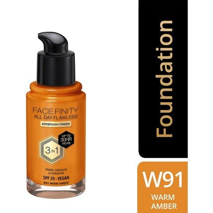 Max Factor Facefinity 3 - in - 1 All Day Flawless Liquid Foundation SPF 20 30ml Warm Amber - Maison des fragrances