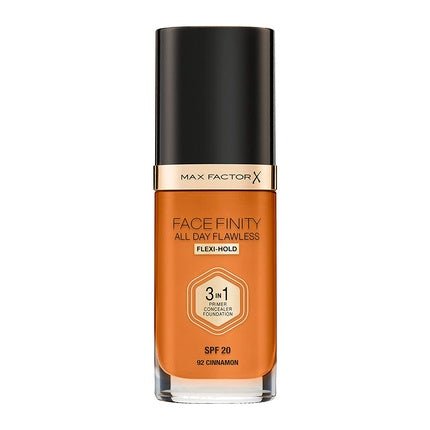 Max Factor Facefinity 3 in 1 All Day Flawless Liquid Foundation with SPF 20 30ml 92 Cinnamon - Maison des fragrances