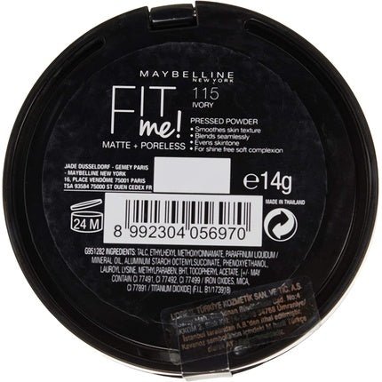 Maybelline Fit Me Matte & Poreless Pressed Powder 14g 115 Ivory - Maison des fragrances