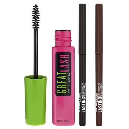Maybelline New York Intense Eye Makeup Routine: Duo Lasting Drama Eyeliner 36h Sugar & Black Out + Great Lash Mascara Blackest - Black - Maison des fragrances
