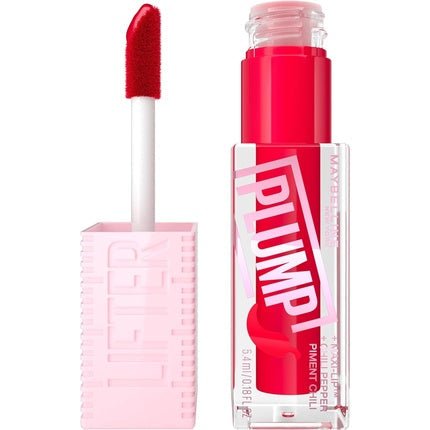 Maybelline New York Lifter Plump Lip Gloss Lasting Plump Heated Formula with Hyaluronic Acid and Chilli Pepper XL Wand Vegan Formula Shade 004 Red Flag - Maison des fragrances