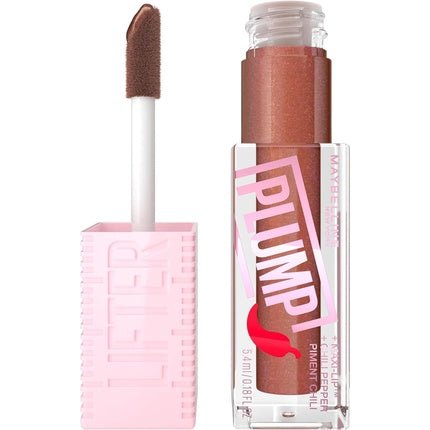Maybelline New York Lifter Plump Lip Gloss Lasting Plump Heated Formula with Hyaluronic Acid and Chilli Pepper XL Wand Vegan Formula Shade 007 Cocoa Zing - Maison des fragrances