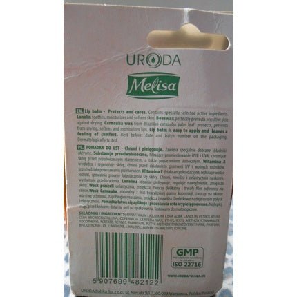 Melissa Lip Balm Protect & Care with Beeswax, Vitamin E, Carnauba Wax, Lanolin, UVA/UVB - Maison des fragrances