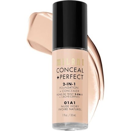 Milani Conceal + Perfect 2 - in - 1 Foundation + Concealer Nude Ivory 1 Fl. Oz. Cruelty - Free Liquid Foundation - Maison des fragrances