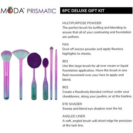 Moda Royal & Langnickel Full Size Prismatic Deluxe Gift 6pc Makeup Brush Set - Maison des fragrances
