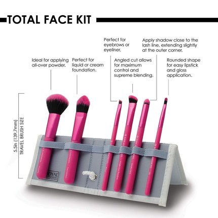 MODA Royal & Langnickel Travel Size Makeup Brush Set with Bag Including Powder, Foundation, Angled Shadow, Smoky Eye, Brow Liner, Pointed Lip Brushes Pink - Maison des fragrances