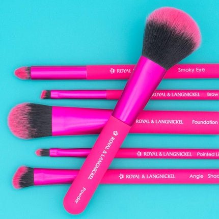 MODA Royal & Langnickel Travel Size Makeup Brush Set with Bag Including Powder, Foundation, Angled Shadow, Smoky Eye, Brow Liner, Pointed Lip Brushes Pink - Maison des fragrances