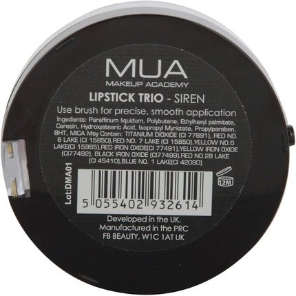 MUA Satin Lipstick Trio Cream Lip Colour Makeup Peach Plum Brown Siren - Maison des fragrances
