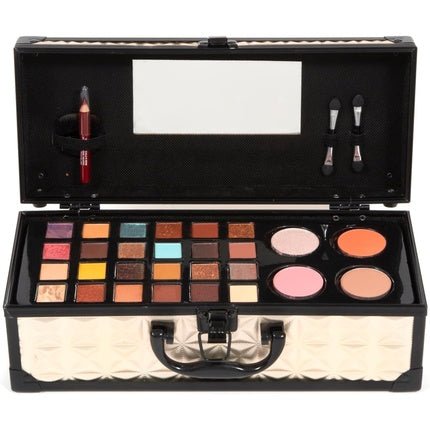 MYA Travel Baguette Professional Makeup Case with 20 Eye Shadows, 4 Lip Glosses, Compact Powder, Eye Pencil, Brush and Applicators - Maison des fragrances