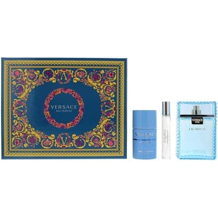 Versace Man Fresh Eau Gift Set With - Eau de Toilette 100ml, Deodrant Stick 75ml, and Travel Spray 10ml