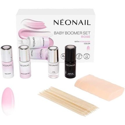 Neonail Baby Boomer Set - 7.2ml Base, 6.5ml White Hybrid Nail Polish, 7.2ml Top Coat, 10 Wooden Sticks, 8 Ombre Sponges - Maison des fragrances