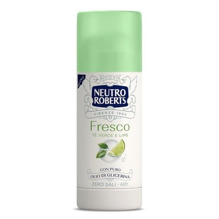 Neutro Roberts Deodorant Stick Fresh Green Green Tea and Lime Zero Aluminum Salts No Stains with Pure Glycerin Oil Deodorant and Dermatologically Tested 48h Green Tea and Lime Déodorant (Déo) Femme 40ml - Maison des fragrances