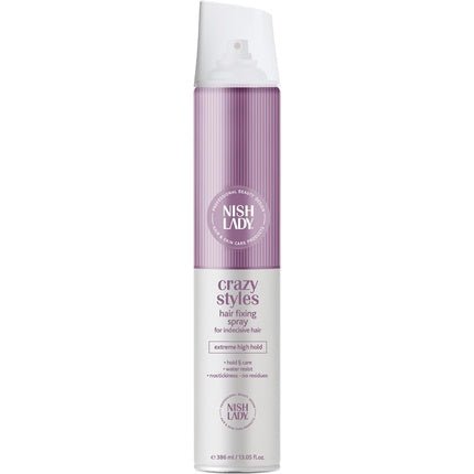 Nishlady Crazy Styles Hair Fixing Spray for Indecisive Hair 386ml Ultra Hold Strong Fixation Water Resistant Shimmering Appearance - Maison des fragrances