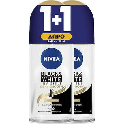 Nivea Black & White Invisible Silky Smooth 's Deodorant Roll-On 48 Hours Protection - 2x Déodorant (Déo) Femme 50ml - Maison des fragrances