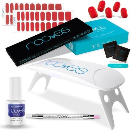NOOVES Beauty Starter Kit Red with 2 Gel Nail Foils + UV/LED Nail Dryer + Gel Top Coat Glossy + Quartz Dual Stick - Premium Gel Nails Manicure Gel Nail Stickers One Size Red - Maison des fragrances