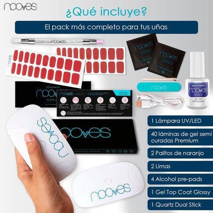 NOOVES Beauty Starter Kit Red with 2 Gel Nail Foils + UV/LED Nail Dryer + Gel Top Coat Glossy + Quartz Dual Stick - Premium Gel Nails Manicure Gel Nail Stickers One Size Red - Maison des fragrances