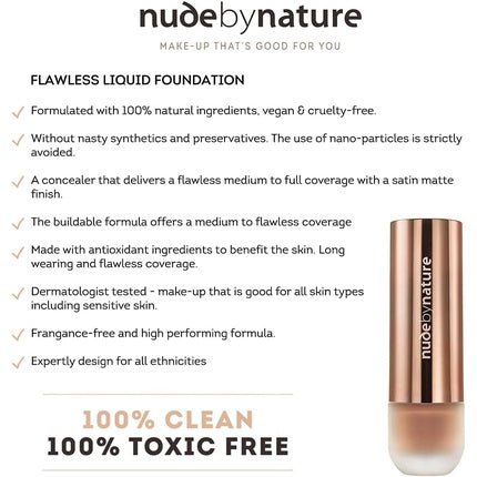 Nude By Nature Flawless Liquid Foundation Dermatologist Tested W2 Ivory - Maison des fragrances