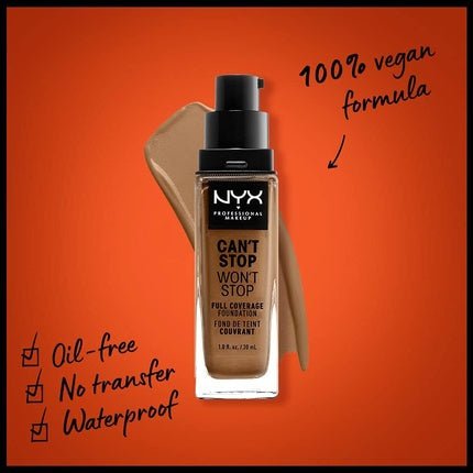 Nyx Can´t Stop Won´t Stop Full Coverage Foundation Nutmeg 30ml - Maison des fragrances