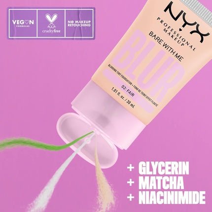 NYX PROFESSIONAL MAKEUP Bare With Me Blur Skin Tint Foundation with Matcha, Glycerin & Niacinamide - Fair - Maison des fragrances