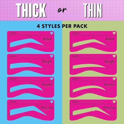 NYX Professional Makeup Brow Stencils for Thick Eyebrows Set of 4 Templates Round Straight Arched and Extra Long Zero to Brow Thick Brows Stencil Book 1 count - Maison des fragrances