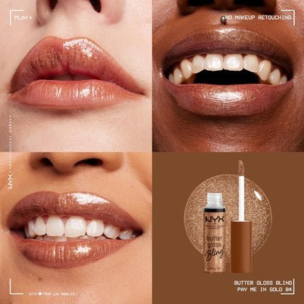 NYX PROFESSIONAL MAKEUP Butter Gloss Bling Lip Gloss Non Sticky and Shiny Vegan Lip Makeup Pay Me In Gold - Maison des fragrances