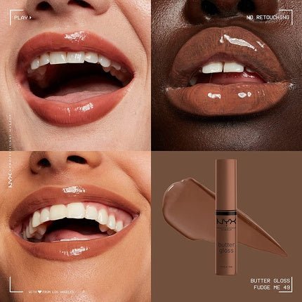 NYX Professional Makeup Butter Gloss Brown Sugar Fudge Me Non - Sticky Lip Gloss 0.28 Fl Oz - Pack of 2 - Maison des fragrances