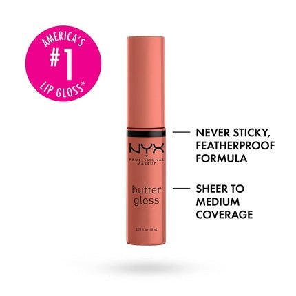 NYX Professional Makeup Butter Gloss Non - Sticky Lip Gloss Bit of Honey Peach Nude 0.27 fl oz - Maison des fragrances