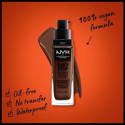 NYX Professional Makeup Can't Stop Won't Stop Full Coverage Foundation Vegan Formula Matte Finish 22.5 Warm Walnut - Maison des fragrances