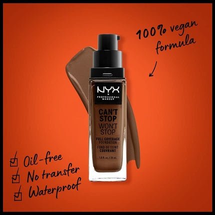NYX Professional Makeup Can't Stop Won't Stop Full Coverage Foundation Vegan Formula Matte Finish Deep Rich 20 - Maison des fragrances