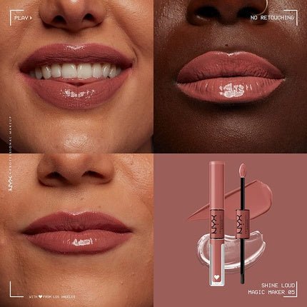 NYX Professional Makeup Shine Loud Long - Lasting Liquid Lipstick with Clear Lip Gloss Magic Maker 05 Dusty Nude Mauve - Maison des fragrances