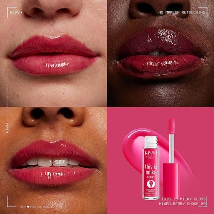 NYX Professional Makeup This Is Milky Gloss 12 Hour Hydration Vegan Mixed Berry Shake Lip Gloss Raspberry Scented - Maison des fragrances