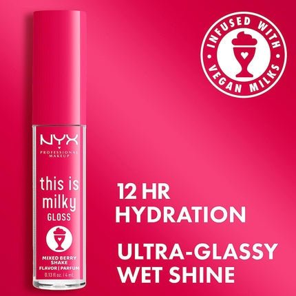 NYX Professional Makeup This Is Milky Gloss 12 Hour Hydration Vegan Mixed Berry Shake Lip Gloss Raspberry Scented - Maison des fragrances