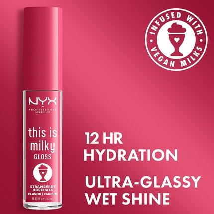 NYX Professional Makeup This Is Milky Gloss 12 Hour Hydration Vegan Strawberry Horchata Lip Gloss Mauve Pink - Maison des fragrances