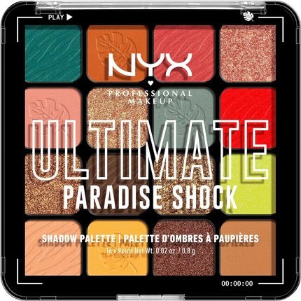 NYX Professional Makeup Ultimate Shadow Palette 16 Vibrant True - To - Pan Eyeshadow Shades Metallics Shimmers Colours and Nudes in Pressed Pigments Vegan 0.8g 02 Paradise Shock - Maison des fragrances