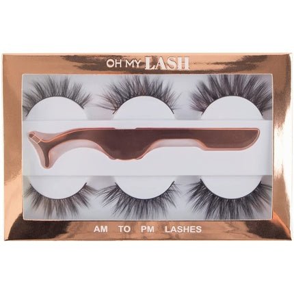 OH MY LASH Black Faux Mink False Strip Eyelashes with Rose Gold Applicator Tweezers - Maison des fragrances
