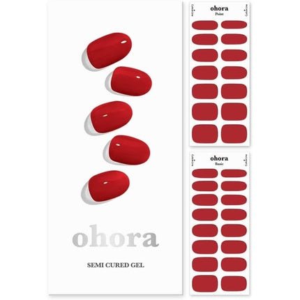ohora Semi Cured Gel Nail Strips N Addict - Works with Any Nail Lamps Salon - Quality Long Lasting Easy to Apply & Remove - Includes 2 Prep Pads Nail File & Wooden Stick Red - Maison des fragrances