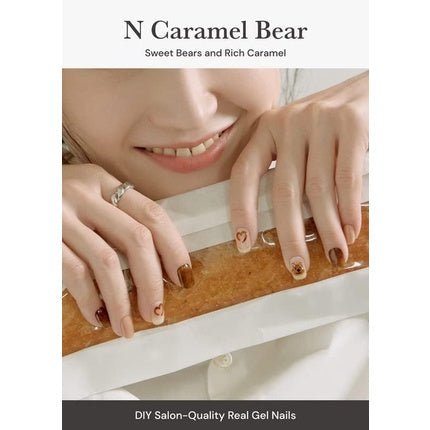 ohora Semi Cured Gel Nail Strips N Caramel Bear - Salon - Quality Long Lasting Easy to Apply and Remove - Includes 2 Prep Pads Nail File and Wooden Stick Jewel Gemstone - Maison des fragrances