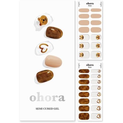 ohora Semi Cured Gel Nail Strips N Caramel Bear - Salon - Quality Long Lasting Easy to Apply and Remove - Includes 2 Prep Pads Nail File and Wooden Stick Jewel Gemstone - Maison des fragrances