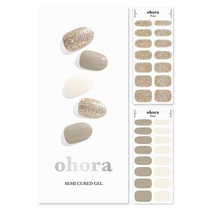 ohora Semi Cured Gel Nail Strips N Gold Coast - Salon - Quality Long Lasting Easy to Apply and Remove Glitter - Includes 2 Prep Pads Nail File and Wooden Stick - Maison des fragrances