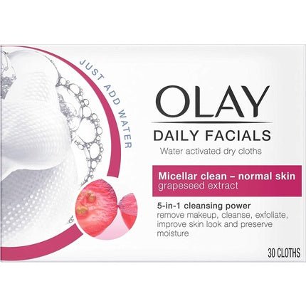 Olay Daily Facials 5 - in - 1 Water Activated Dry Cloths Micellar Clean for Normal Skin with Grapeseed Extract - Maison des fragrances