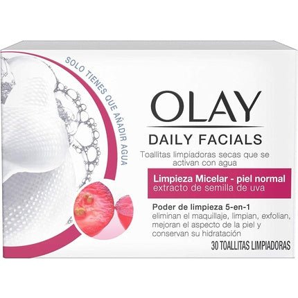 Olay Daily Facials 5 - in - 1 Water Activated Dry Cloths Micellar Clean for Normal Skin with Grapeseed Extract - Maison des fragrances