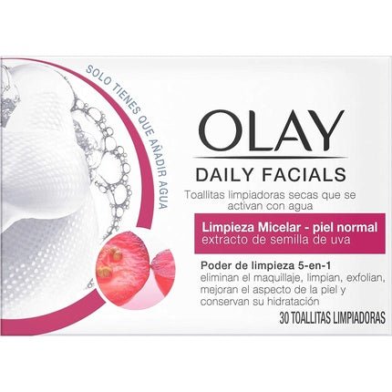 Olay Daily Facials 5 - in - 1 Water Activated Dry Cloths Micellar Clean for Normal Skin with Grapeseed Extract - Maison des fragrances