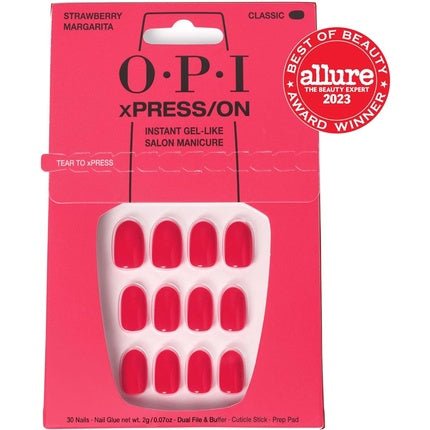 OPI xPRESS/ON Press On Nails & Cuticle Oil 30 Pcs Reusable False Nails with up to 14 Days of Wear Deeply Nourishing Gel - Like Salon Manicure Red/Pink Nail Polish Strawberry Margarita - Maison des fragrances