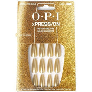 OPI xPRESS/ON Press On Nails Up to 14 Days of Gel - Like Salon Manicure Vegan Sustainable Packaging With Nail Glue Long Gold Shimmery Coffin Shape Nails Break the Gold - Maison des fragrances