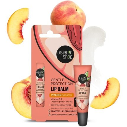 Organic Shop Gentle Protection Vitamin Booster Lip Balm SPF 15 with Vitamin E and Peach Extracts 10ml - Maison des fragrances