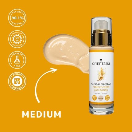 Orientana Natural BB Cream Perfect Coverage Anti - Aging SPF 30 Vegan & Natural Moisturizing & Glow Effect Skin Care Smoothing Medium Tone 30ml Golden Ginseng - Maison des fragrances