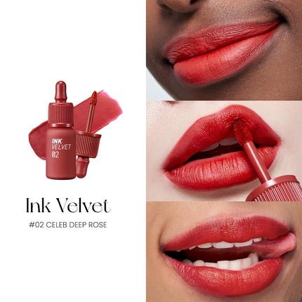 Peripera Ink the Velvet Lip Tint High Pigment Color Longwear Weightless Not Animal Tested Gluten - Free Paraben - Free 002 Celeb Deep Rose - Maison des fragrances